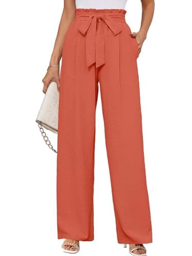 KORSIS Women's Wide Leg Lounge Pants with Pockets Coral X-Large Lightweight High Waisted Adjustable Tie Knot Loose Comfy Casual Trousers - Image 1