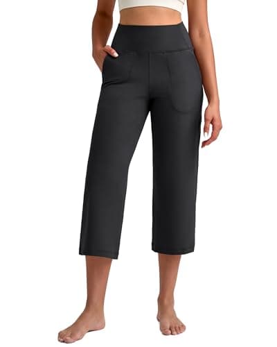 G4Free Yoga Capri Pants for Women,High Waist Stretch Wide Leg Pants Soft Comfy Casual Crop Yoga Pants with Pockets Capris(Black,XXL,21") - Image 1