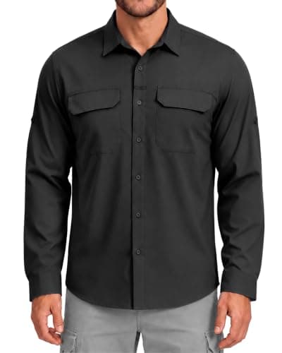 Men's Sun Protection Fishing Shirt UPF 50+ Long Sleeve Safari Hiking Travel Shirts with Pockets Quick Dry(Black X-Large) - Image 1