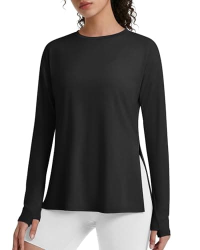 G4Free Long Sleeve Workout Shirts for Women UPF 50+ Athletic Tops Crew Neck Casual Tees with Thumbholes Moisture Wicking(Black,L) - Image 1