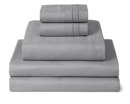 Mellanni Split King Sheets Set - 5 PC Iconic Collection Bedding - Hotel Luxury, Extra Soft, Cooling Bed Sheets - Wrinkle, Fade, Stain Resistant (Split King, Light Gray) - Image 1