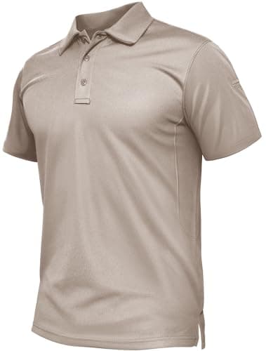 TACVASEN Mens Polo Shirts Short Sleeve Dry Fit Collared Shirt Performance Pique Polos Moisture Wicking for Tactical Athletic Golf Khaki S - Image 1