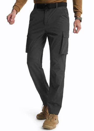 Libin Men's Hiking Pants Lightweight Quick Dry Cargo Pockets Water Resistant Work Travel Pants Elastic Waist Straight Leg Regular Fit Soft Outdoor UPF 50+, Carbon Grey, 36W x 32L - Image 1