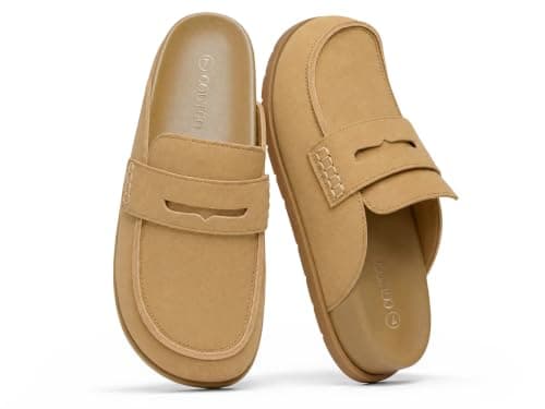 Coutgo Women Suede Clogs Slip On Penny Loafer Mules Platform Comfort Shoes - Image 1