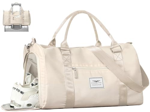 FIORETTO Womens Gym Tote Duffle Bag with Wet Pocket & Shoe Compartment, Sports Duffel Overnight Weekender Hospital Workout Carry on Bag for Girls, Ideal for Travel, Swimming, Dance, Ballet Beige - Image 1