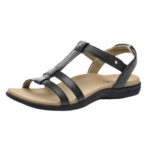 Rihero Orthopedic Flat Sandals for Women Black Arch Support Comfortable Casual Summer Walking Orthotic Sandals Size 5.5 - Image 1