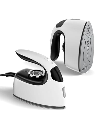 Sundu Mini Travel Steam Iron, 1000W Portable Small Iron with Non-Stick Plate, 300 Steam Holes, 90ml Tank, Safety Base & Digital Temp Control for Quilting Sewing-Black White - Image 1