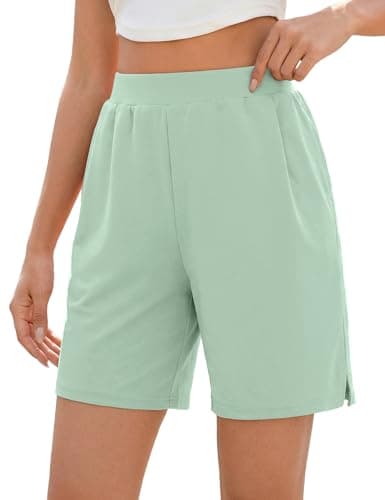 Quenteen Womens Air Layer Shorts Casual Summer Loose Athletic Short Lounge Running Shorts with Pockets Mint Green - Image 1