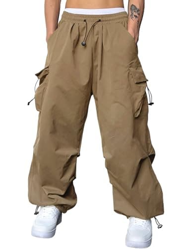 JMIERR Sweatpants Men Loose Fit Casual Lounge Fall Essentials Travel Drawstring Elastic Waist Wide Leg Tapered Parachute Pants Y2K Hip Hop Baggy Streetwear Joggers,M, Khaki - Image 1