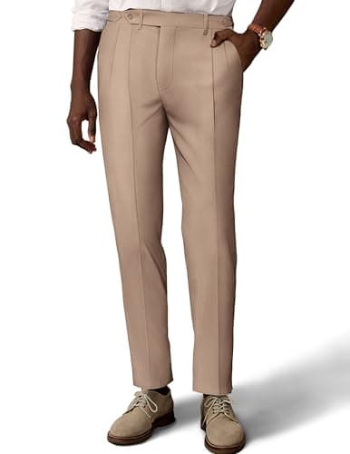 PJ PAUL JONES Linen Pants for Men Summer Work Business Slim Fit Dress Pant Lightweight Vacation Trousers Khaki L - Image 1