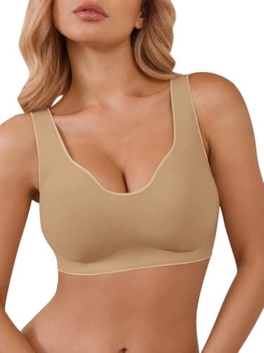 Aoysky Womens Seamless Bras Color Block Wireless No Underwire Bra Supportive Comfortable Tshirt Bras Khaki - Image 1