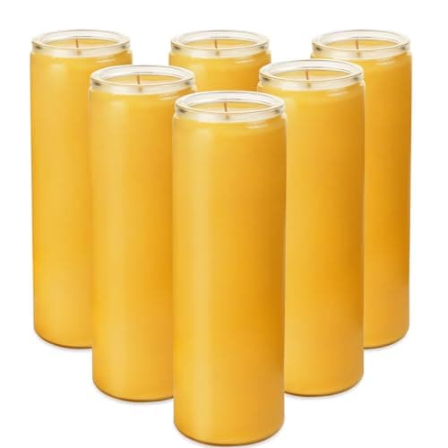 7 Day Pure Beeswax Devotional Prayer Candles - 6 Pack - Unscented Yartzeit Candle in Glass Container for Vigils, Blessings, Memorial, Yom Kippur & Religious Ceremonies - Image 1
