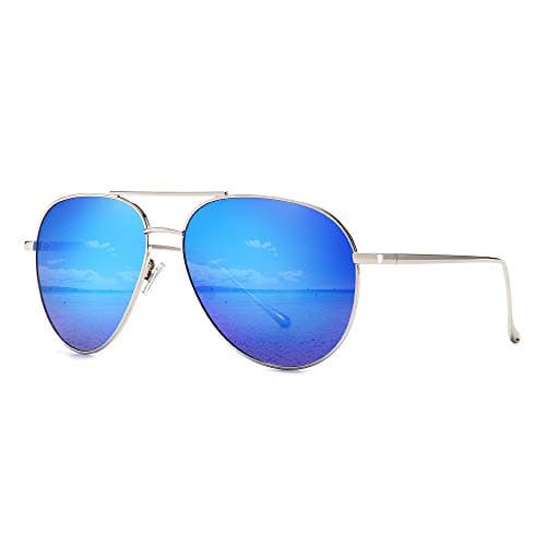 SUNGAIT Women’s Lightweight Oversized Aviator Sunglasses - Mirrored Polarized Lens (Silver Frame/Ocean Blue Mirrored Lens) 1603YKHL - Image 1