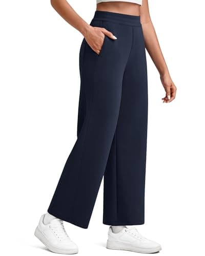 G4Free Cropped Pants for Women Wide Leg Pants with PocketsCasual Straight Leg Yoga Pants Comfy Casual Dressy Work Bottoms(Dark Blue,L,Petite) - Image 1