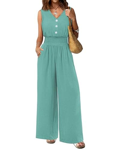 LOOKBOHO Womens Dressy Casual Jumpsuits Summer Sleeveless Wide Leg Rompers 2026 Ladies Cute Cruise Vacation Outfits XXL - Image 1