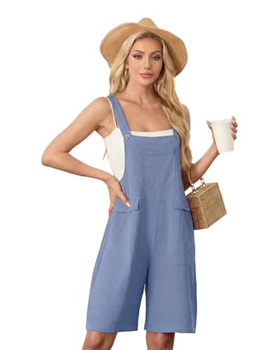 HiMONE Womens Summer Shorts Jumpsuits For Women Adjustable Loose Romper With Pockets (Light Blue-XL) - Image 1