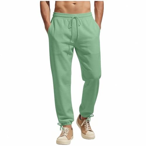 Linen Pants Men Tapered Leg Linen Trousers Cotton Yoga Pant Elastic Waist Drawstring Summer Beach Sweatpants Loose Casual Trousers 2026 - Image 1