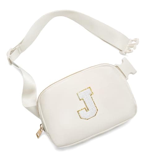 Gitus Birthday Gifts for 8 9 10 11 12 13 Year Old Girls Personalized Fanny Pack Crossbody Bags with Initial Letter Patch Belt Bag for Teen Girls Cute Trendy Stuff Travel Essentials (Ivory-J) - Image 1