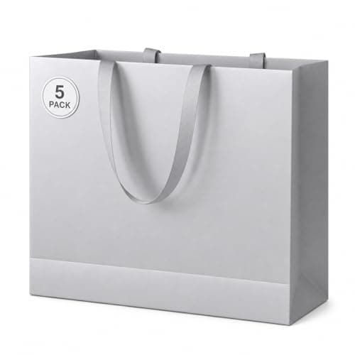 LWBDD Silver Gift Bags with Handles, 5 Pack 8.6x4x7.5 Inch Medium Paper Gift Bags, Solid Color Bags with Ribbon Handles for Graduation Anniversary Engagement Retirement Party Favor - Image 1