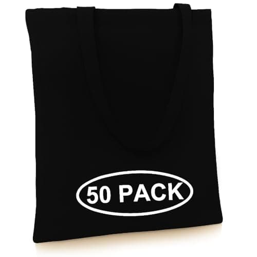 Simply Cool 50-Pack Black Canvas Tote Bags Bulk - Lightweight, Medium Reusable Grocery Shopping Cloth Bags for Advertising, DIY Projects, Crafts, Painting, Embroidery, Custom Logo - Image 1