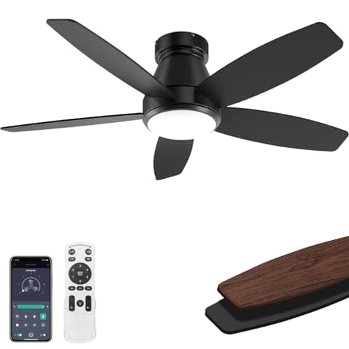 FancyMay 42 Inch Ceiling Fans with Lights, Quiet Reversible Fan with Remote & APP Control, 6-Speed, 3 Color Temperatures Dimmable LED, DC Motor, Low Profile Ceiling Fan for Bedroom Living Room, Black - Image 1