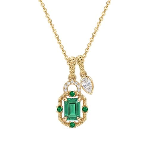 MTMY Dainty Gold Necklace for Women, 14K Gold Plated Colorful CZ Pendant Necklace with Removable Charm Stackable Jewelry Gift (Emerald Green) - Image 1
