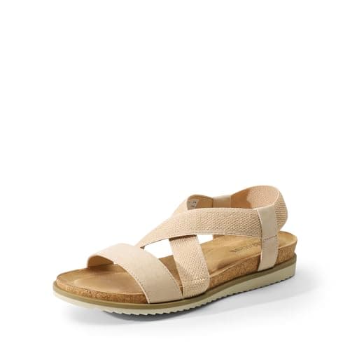DREAM PAIRS Women's Comfortable Low Wedge Sandals, Open Toe Slip On Strappy Flat Sandals with Elastic Ankle Strap Nude-suede, SDPW2414W, Size 5.5 - Image 1