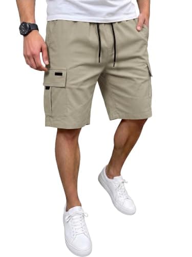 JEMLDL Men's Shorts Cargo Classic Stretch Waist Drawstring Casual Outdoor Work Short with 5 Pockets Gray L - Image 1