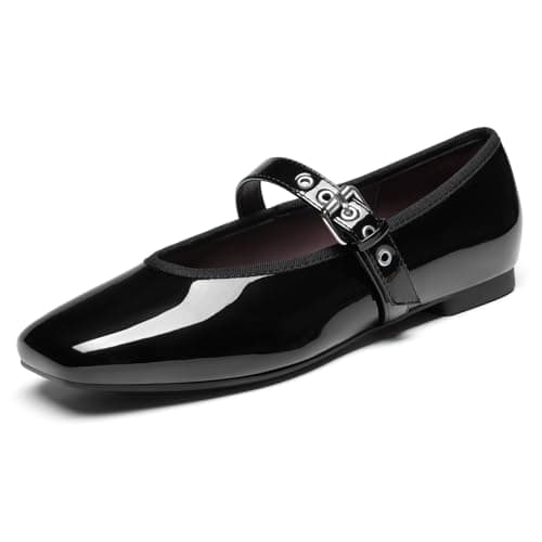 Rihero Black Ballet Flats for Women Comfortable Square Toe Buckle Strap Dressy Casual Ballerina Mary Jane Flats Shoes Size 6.5 - Image 1