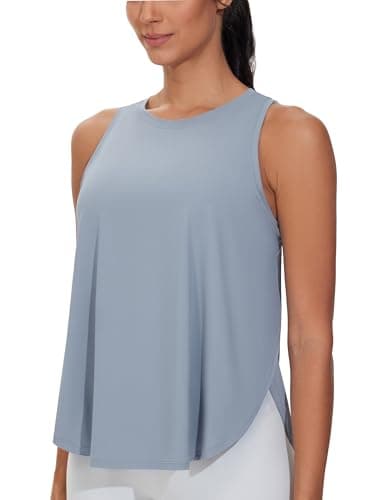 THE GYM PEOPLE Womens Racerback Workout Tank Tops Split Side Loose Fit Sleeveless Yoga Running Shirts with Curved Hem Grey Blue - Image 1