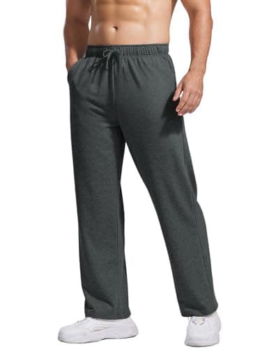 PINSPARK Men's Lightweight Sweatpants Cotton Yoga Pants Baggy Sweat Pants Open Bottom Lounge Jogger Sweatpants with Pockets Dark Grey - Image 1