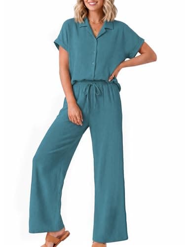 Casly Lamiit 2 Piece Outfits for Women Summer Lounge Pants Set With Pockets Verdant Brunch Outfits Comfy Beach Vacation Essentials S - Image 1