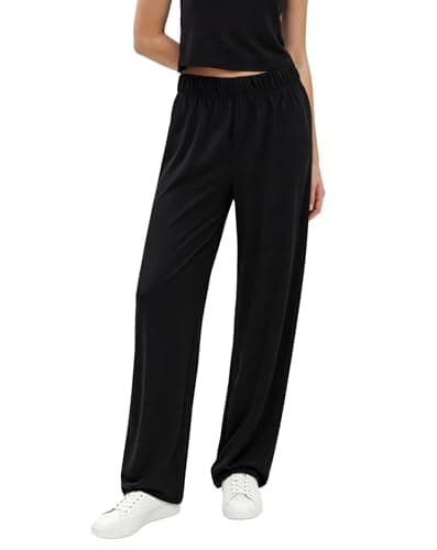 SEAJOJO Womens Casual Wide Leg Pants Lounge High Waist Pull On Modal Soft Trousers with Pockets Black - Image 1