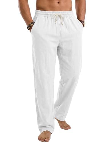 TRFIC Men's Linen Pants Casual Beach Summer Pant Elastic Waist Drawstring Lightweight Trousers - Image 1