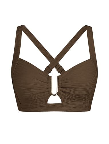 ZAFUL Brown Texture Womens Push Up Swim Tops Retro Vintage Swim Padded Swimsuit Top Only Womens Bathing Suit Tops No Bottom (Deep Brown Texture M) - Image 1