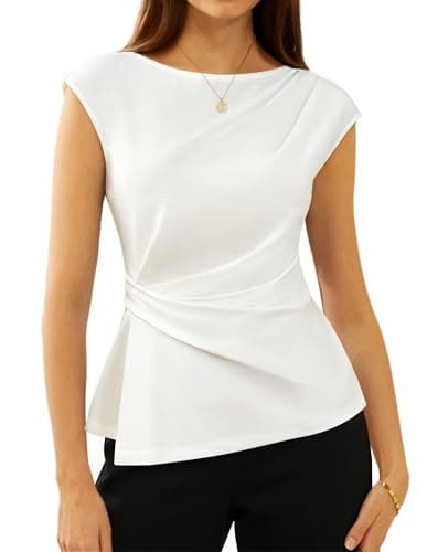 GRACE KARIN Womens 2026 Summer Short Sleeve Tops, Dressy Casual Peplum Shirts Outfit, Tunic Blouses Trendy Fashion Clothes White M - Image 1