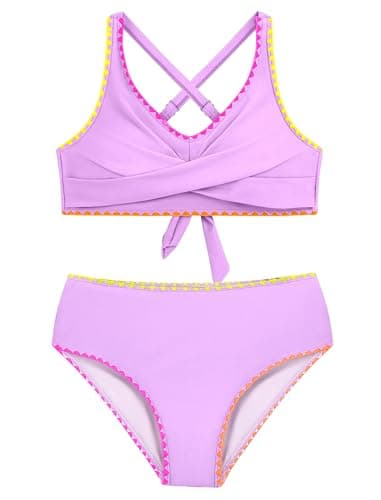 Bikinis for Teens Purple Girls Two Piece Crisscross Swimming Suits Tween Size 14-16 Summer Tie Back Swimsuits Bathing Suit Traje De Baño Niña - Image 1