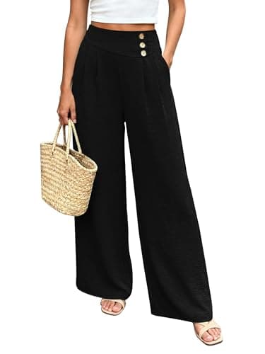 RICHSTORY Women Linen Palazzo Pants Summer Boho Wide Leg Pant Casual High Waist Lounge Trousers 2026 Beach Travel Vacation Outfits Black X-Large - Image 1