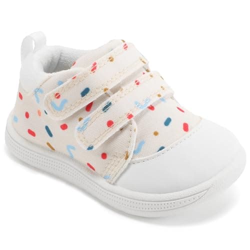 STQ KIDS Baby Girls Walking Shoes Wide Toe Box Toddler Barefoot Tennis Shoe Cute Infant Babies Sneaker Soft First Walker Non-Slip Mid Top Ankle Support Beige White 2-2.5 Years Toddler Size 7 US - Image 1