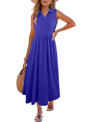 ANRABESS Womens Casual Dress Summer Sleeveless V Neck Sundress Aline Flowy Beach Maxi Dresses Travel 2026 Vacation Outfits Royal Blue - Image 1