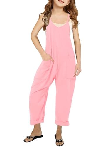 viehunt Girls Casual Loose Fit Modal Jumpsuits Spaghetti Strap Sleeveless Summer 2025 Fashion Solid Romper with Pockets - Image 1