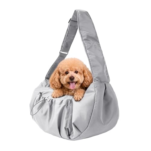 Puppy Sling Carrier for Small Dog-Widened and Thickened Shoulder Strap with Storage Pocket, Adjustable Hands-Free Small Dog Carrier Sling for Outdoor,Cat&Dog Sling Carrier 7-15 lbs. (Light Grey)