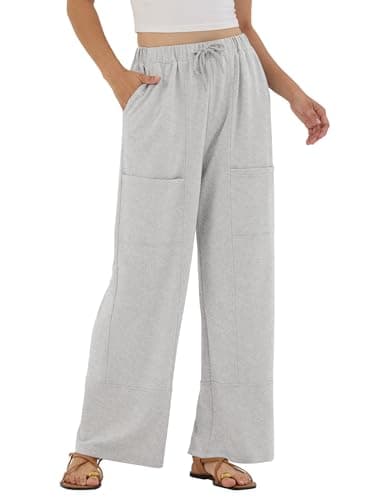 ZAFUL Womens Baggy Wide Leg Pants Casual Elastic Waist Lounge Palazzo Barrel Sweatpants Light Grey S - Image 1