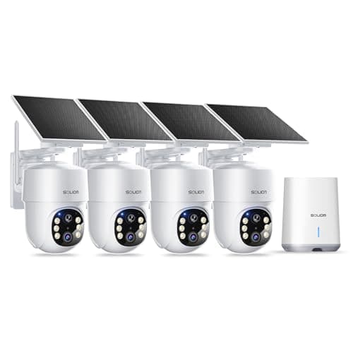 SOLIOM- 5MP Security Cameras Wireless Outdoor, No Subscription & Solar Powered,4-Cam Pack Cameras for Home Security with 360° Auto Motion Tracking, 3K Color Night Vision,5G & 2.4G Router Compatible - Image 1