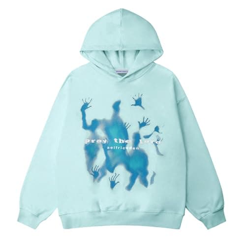 Aelfric Eden Graphic Hoodies Vintage Printed Hoodie Sweatshirt Casual Oversized Long Sleeve Streetwear Hooded Pullover Blue - Image 1