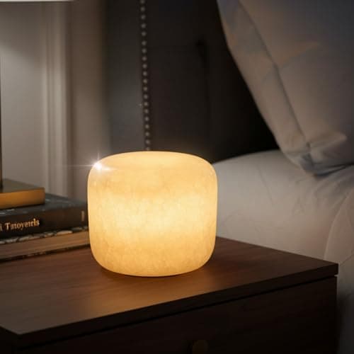 Marble Lamp Night Light Touch Bedside Table Lamp for Bedroom,Type-C Rechargeable Small Desk Bedside Small Lamps,Eye Caring Dimmable LED Ambient lamp (Peach Jade) - Image 1