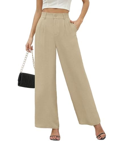 CZYINXIAN Women's Casual High Waisted Pants Wide Leg Pants for Women Dressy(Light Apricot,Large) - Image 1