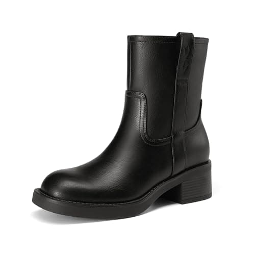 Athlefit Black Ankle Boots for Women Chunky Block Low Heel Booties Square Toe Fall Winter Dress Short Boots Size 7.5 - Image 1