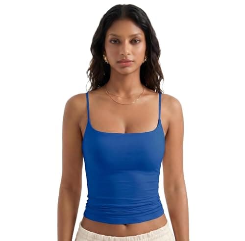 Women Tank Tops Y2k Summer Black Going Out Black Sexy Square Neck Basic Cami Shirt Cute Tops Trendy Sleevess Beach Vacation Clothes (SapphireBlue,L) - Image 1