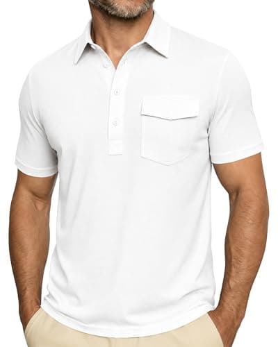ZKMAN Men's Performance Golf Polo Shirt Short Sleeve 4-Button Quick Dry Stretch Moisture Wicking Shirts with Pocket(White M) - Image 1